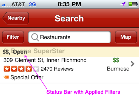 Semi-transparent status bar on yelp app