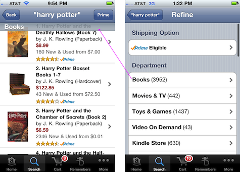 Original Amazon iPhone app and refinement menu
